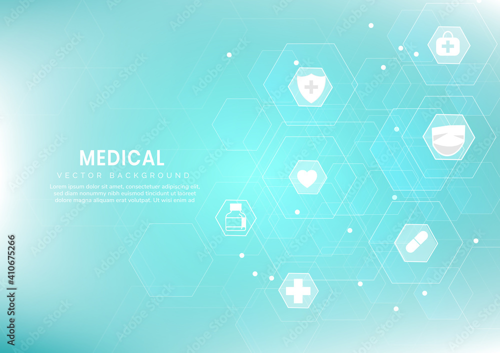Poster abstract blue hexagon pattern background.medical and science concept and health care icon pattern.
