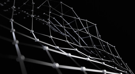 Abstract black science 3D background. Network connection structure. Abstract nanotechnology geometric shape close up, atomic structure concept. 3d rendering.