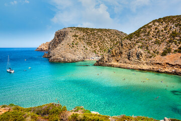 Cala Domestica, Sardinia, Italy. Beach, coastline and torquoise sea