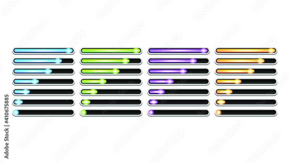 Poster set color collection progress loading bar lighting glow vector design style