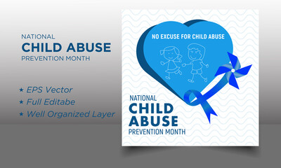 Editable Child Abuse Prevention Month April Design as a Social Media Banner Post.