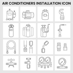 Sets of tools or equipment for working with air conditioners installation-modification-maintenance-repairing-service works.