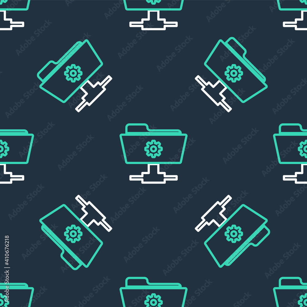 Poster line ftp settings folder icon isolated seamless pattern on black background. software update, transf