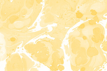 Yellow luxury marble ink texture on watercolor paper background. Marble stone image. Bath bomb effect. Psychedelic biomorphic art.