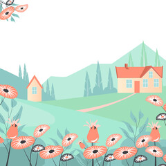 Fototapeta na wymiar Vector flat illustration of nature with a house.