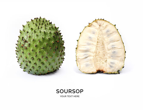 Creative layout made of soursop on the white background. Flat lay. Food concept. Macro  concept.