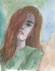 woman portrait watercolor sketch painting