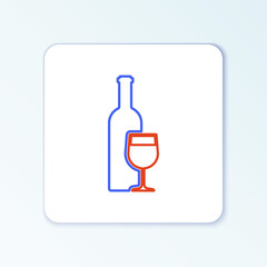Line Wine bottle with wine glass icon isolated on white background. Colorful outline concept. Vector.