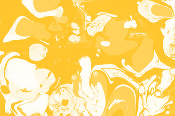 Yellow luxury marble ink texture on watercolor paper background. Marble stone image. Bath bomb effect. Psychedelic biomorphic art.