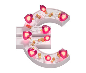 Garland light font. Valentines day. Euro symbol.