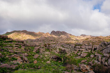 Argentine gravel and dirt routes between countryside landscapes mountains and mountains of Cordoba Argentina in the vicinity of Characato in summer