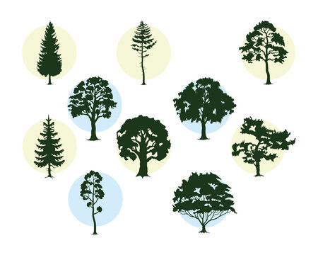 bunsle of ten trees plants forest silhouettes icons
