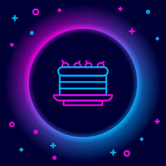 Glowing neon line Cake icon isolated on black background. Happy Birthday. Colorful outline concept. Vector.