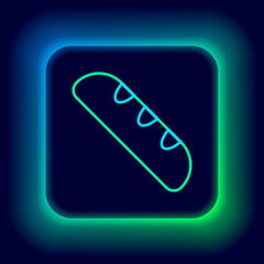 Glowing neon line French baguette bread icon isolated on black background. Colorful outline concept. Vector.