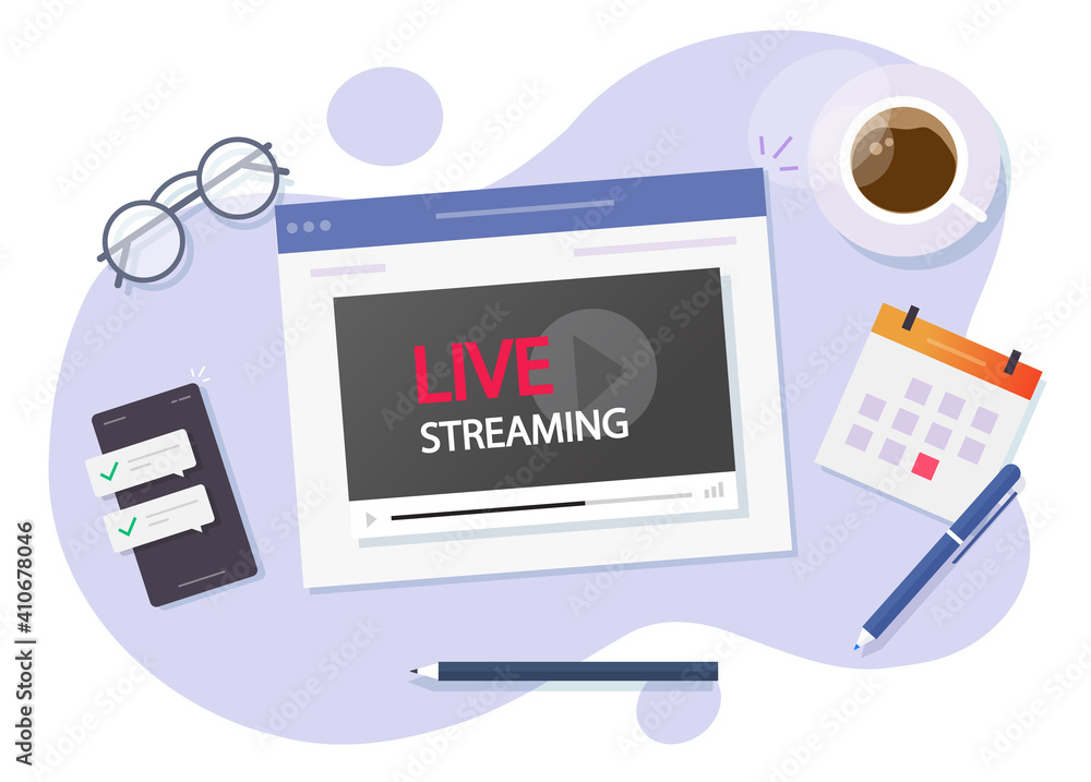 Aufkleber creating or watching video online live streaming digital internet content vector flat cartoon illust