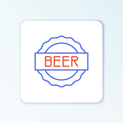 Line Bottle cap with inscription beer icon isolated on white background. Colorful outline concept. Vector.