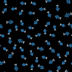 Line Christian cross icon isolated seamless pattern on black background. Church cross. Vector.