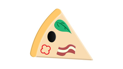 Triangle pizza slice with fresh vegetables and crispy crust. Tasty fast food. Flat vector element for cafe or pizzeria menu