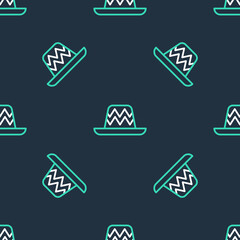 Line Traditional mexican sombrero hat icon isolated seamless pattern on black background. Vector.