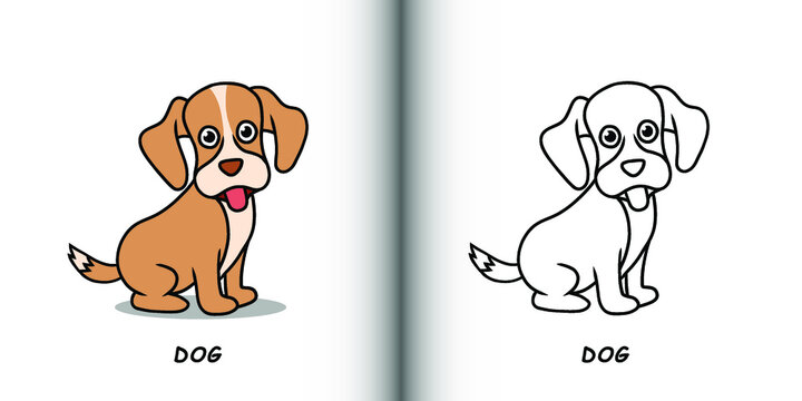 Kids Drawing Dog Cartoon Vector Illustration. Kids Coloring Images. Animal Petshop Symbol Icon Character Drawing Element