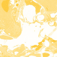 Yellow luxury marble ink texture on watercolor paper background. Marble stone image. Bath bomb effect. Psychedelic biomorphic art.