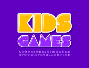 Vector creative emblem Kids Games. Purple modern Font. Abstract Alphabet Letters and Numbers set