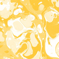 Yellow luxury marble ink texture on watercolor paper background. Marble stone image. Bath bomb effect. Psychedelic biomorphic art.