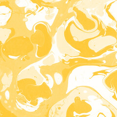 Yellow luxury marble ink texture on watercolor paper background. Marble stone image. Bath bomb effect. Psychedelic biomorphic art.