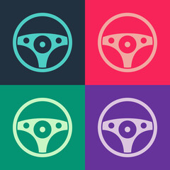Pop art Steering wheel icon isolated on color background. Car wheel icon. Vector.