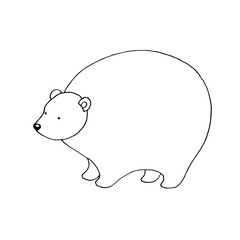 Plump bear. Inhabitant of the taiga. Wild animal. Vector hand-drawn doodle illustration. Black and white outline. Coloring book for children.