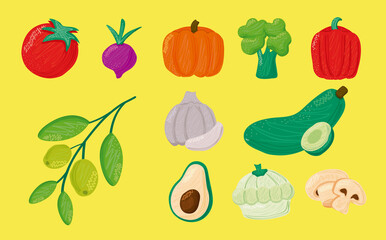 bundle of eleven vegetables healthy food icons