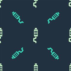 Green and beige Car muffler icon isolated seamless pattern on blue background. Exhaust pipe. Vector.