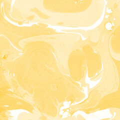 Yellow luxury marble ink texture on watercolor paper background. Marble stone image. Bath bomb effect. Psychedelic biomorphic art.