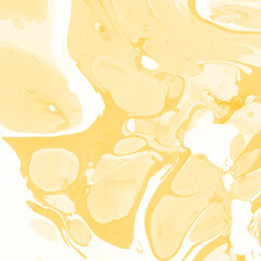 Yellow luxury marble ink texture on watercolor paper background. Marble stone image. Bath bomb...