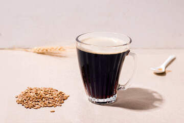 Coffee substitute drink made from oats, decaf on beige background