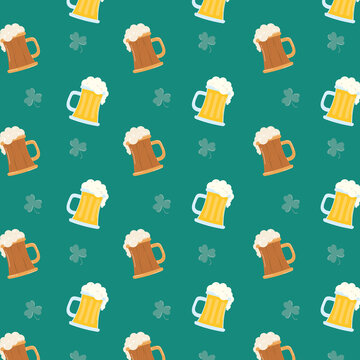 beers and clovers leafs pattern background