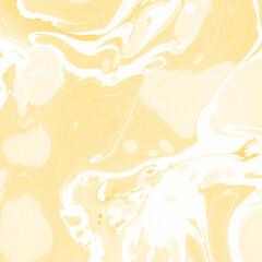 Yellow luxury marble ink texture on watercolor paper background. Marble stone image. Bath bomb effect. Psychedelic biomorphic art.