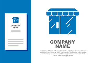 Blue Shopping building or market store icon isolated on white background. Shop construction. Logo design template element. Vector.