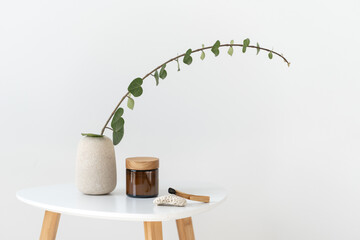 Home decor objects in white modern apartment