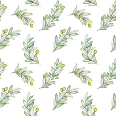 Hand-drawn seamless pattern with olive branches