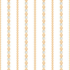 Seamless pattern of Gold chain lines on white background. Vector illustration