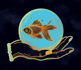 Traditional tattoo flash hand with goldfish