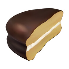 Chocolate glazed half sliced cookie isolated on white. Realistic dessert vector icon.