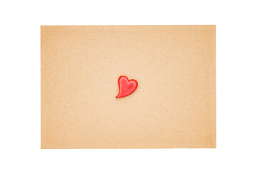 Red heart on cardboard background. Valentines day card