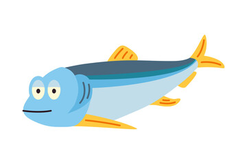 Cartoon happy herring. Vector illustration isolated on white background.