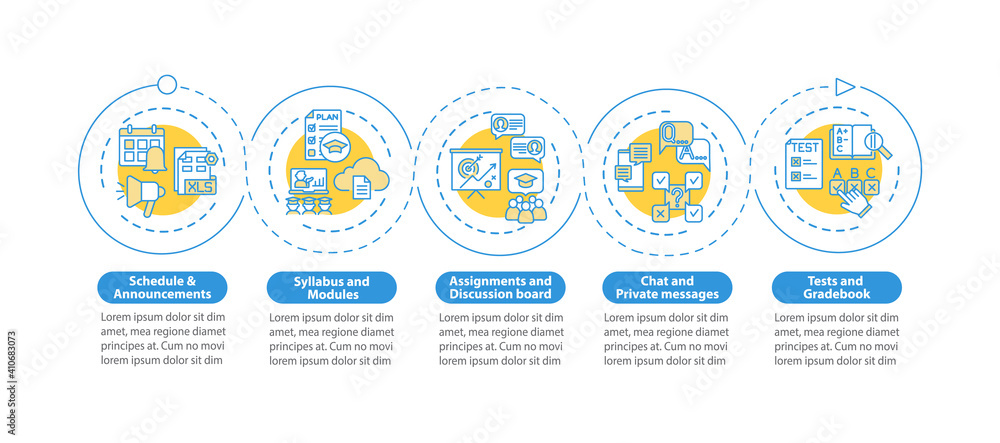 Aufkleber online course management system elements vector infographic template. schedule presentation design e