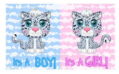 Baby Shower greeting card with Cute Kittens boy and girl