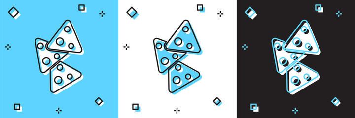 Set Nachos icon isolated on blue and white, black background. Tortilla chips or nachos tortillas. Traditional mexican fast food. Vector.