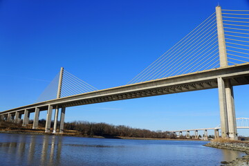 The view of William V Roth Bridge above the Chesapeake Canal near Middletown, Delaware, U.S.A