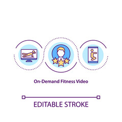 On demand fitness video concept icon. Provides seamless and premium fitness experiences. Workout plans idea thin line illustration. Vector isolated outline RGB color drawing. Editable stroke